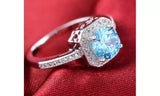 Blue CZ Cushion Cut Ring