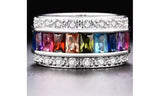 Rainbow Cubic Zirconia White Gold Plated Band Ring