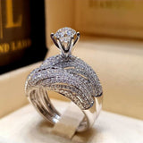 Silver Luxury Wedding Ring Set Women Bride Engagement Anniversary Jewelry